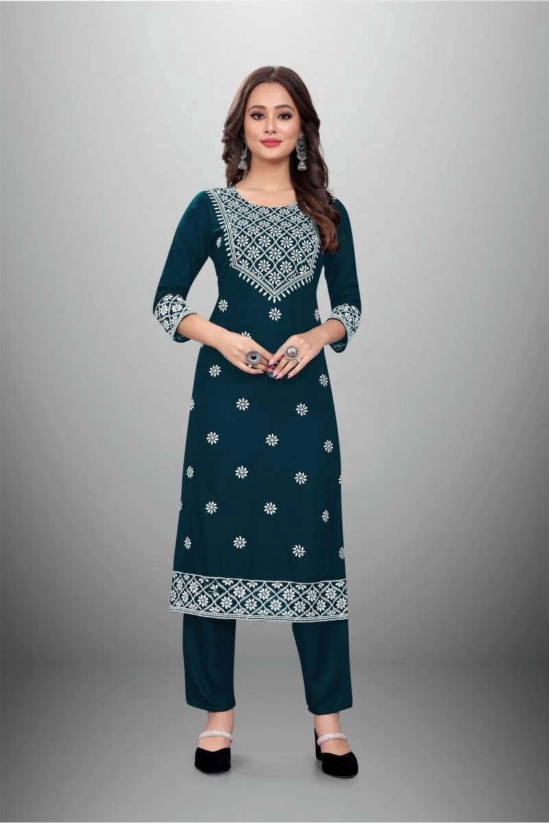 502 Heavy Embroidery Work Chikankari Kurti With Pant Collection