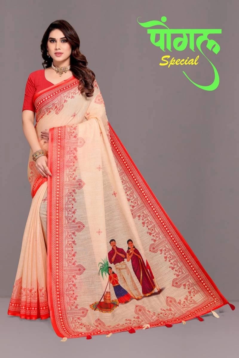 Sc Pongal Special Linen Woven Digital Print And Fancy Saree Collection