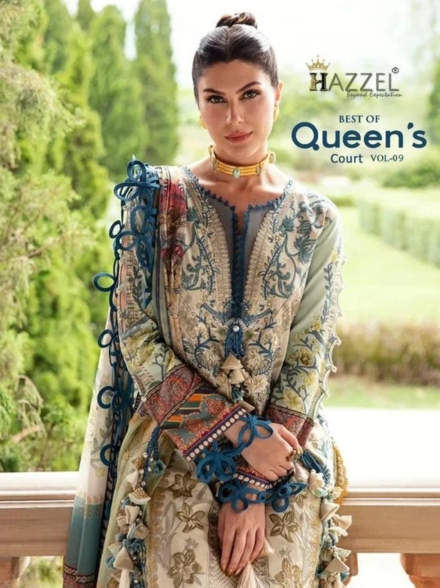 Hazzel Queens Court Vol 9 Embroidery Pakistani Salwar Suits Cotton Dupatta