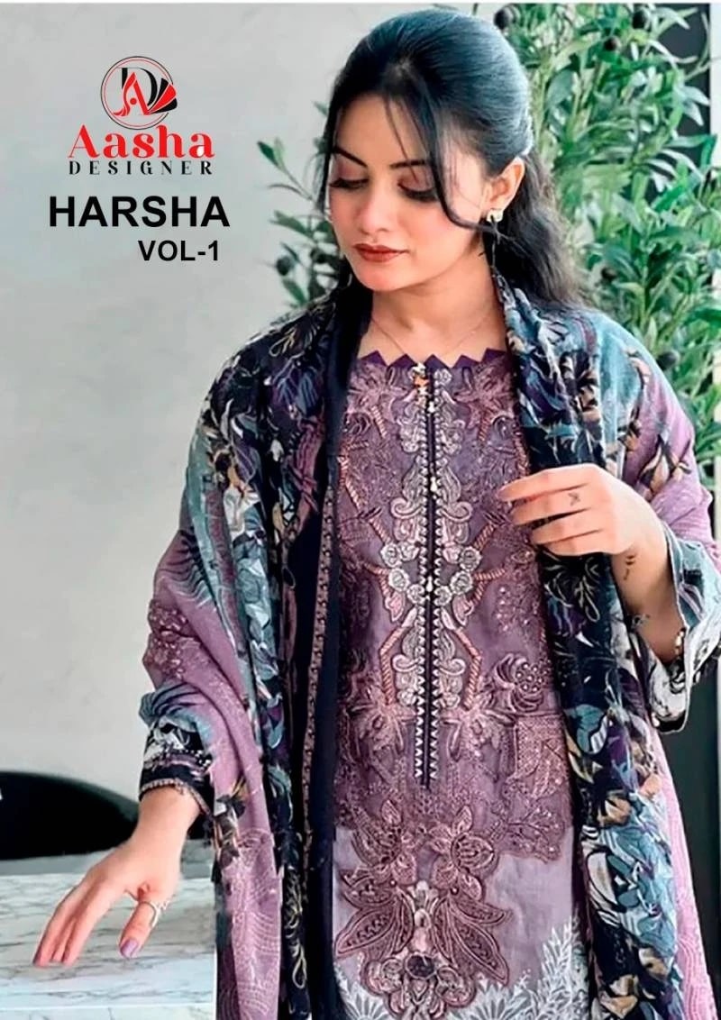 Aasha Harsha Vol 1 Embroidery Pakistani Suits Cotton Dupatta