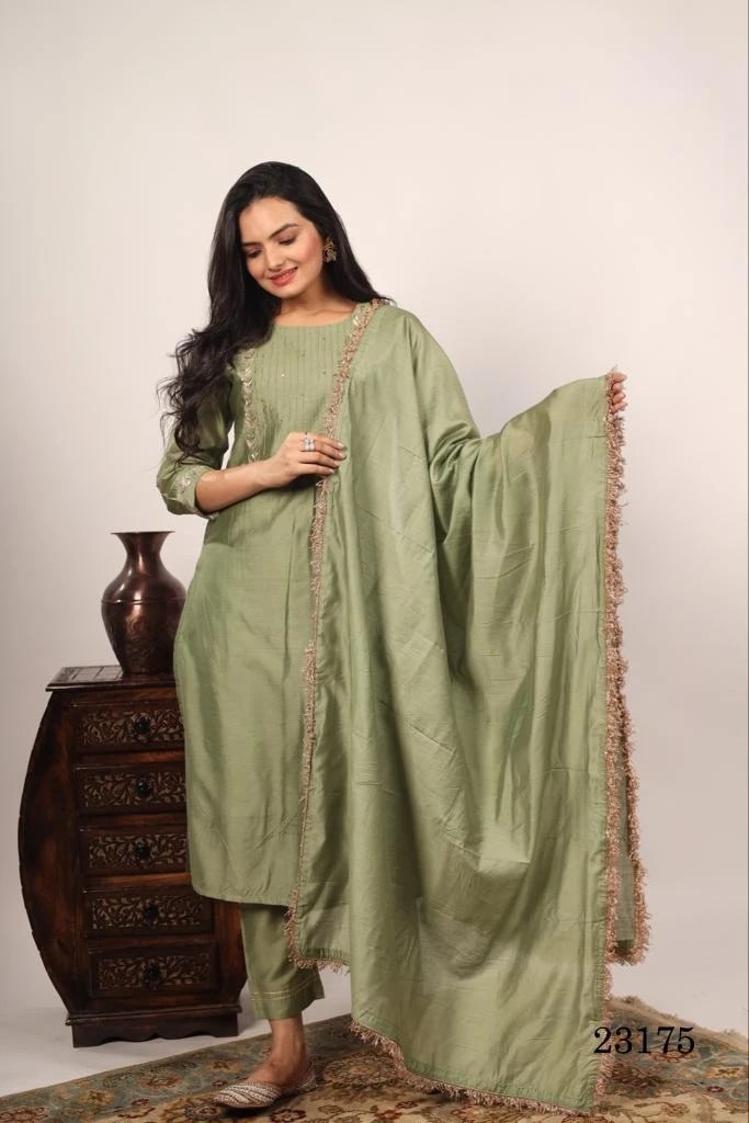 Indira 23175 Pure Silk Designer Kurti With Bottom Dupatta