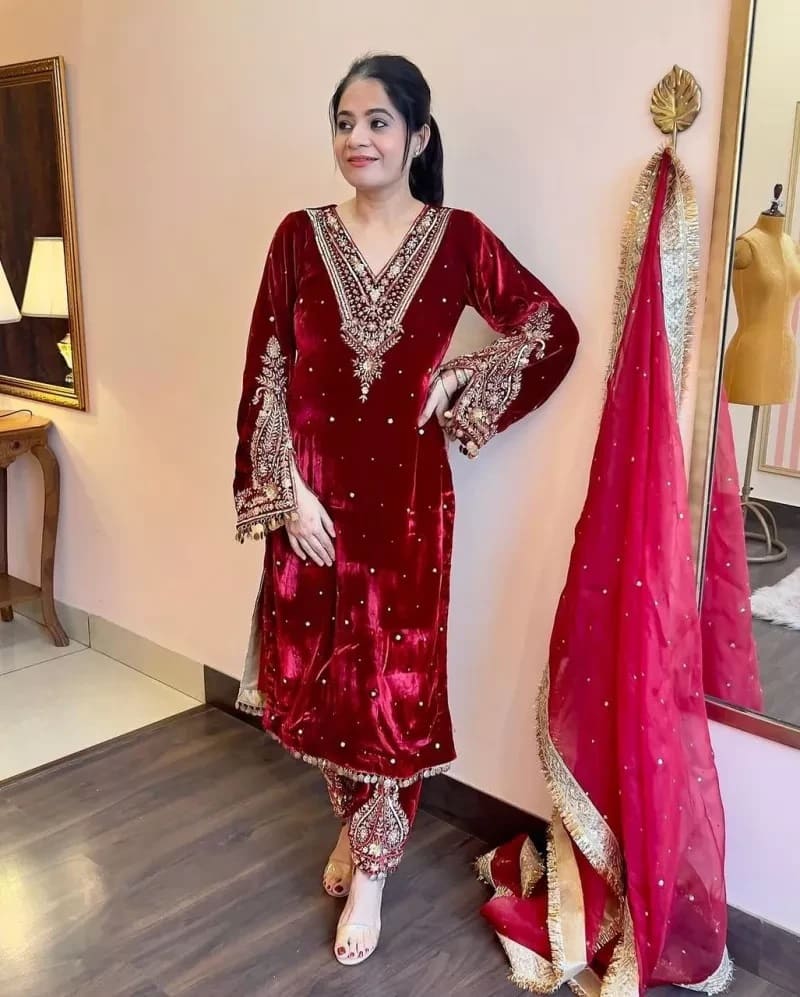 Fashion Export Heavy Velvet Embroidered Salwar Kameez Collection
