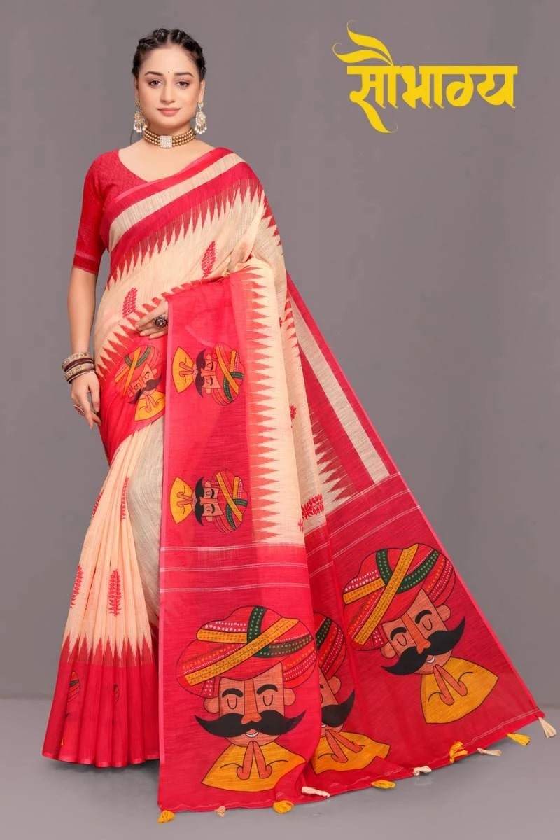 Saubhagya Pure Linen Woven Fancy Printed Saree Collection