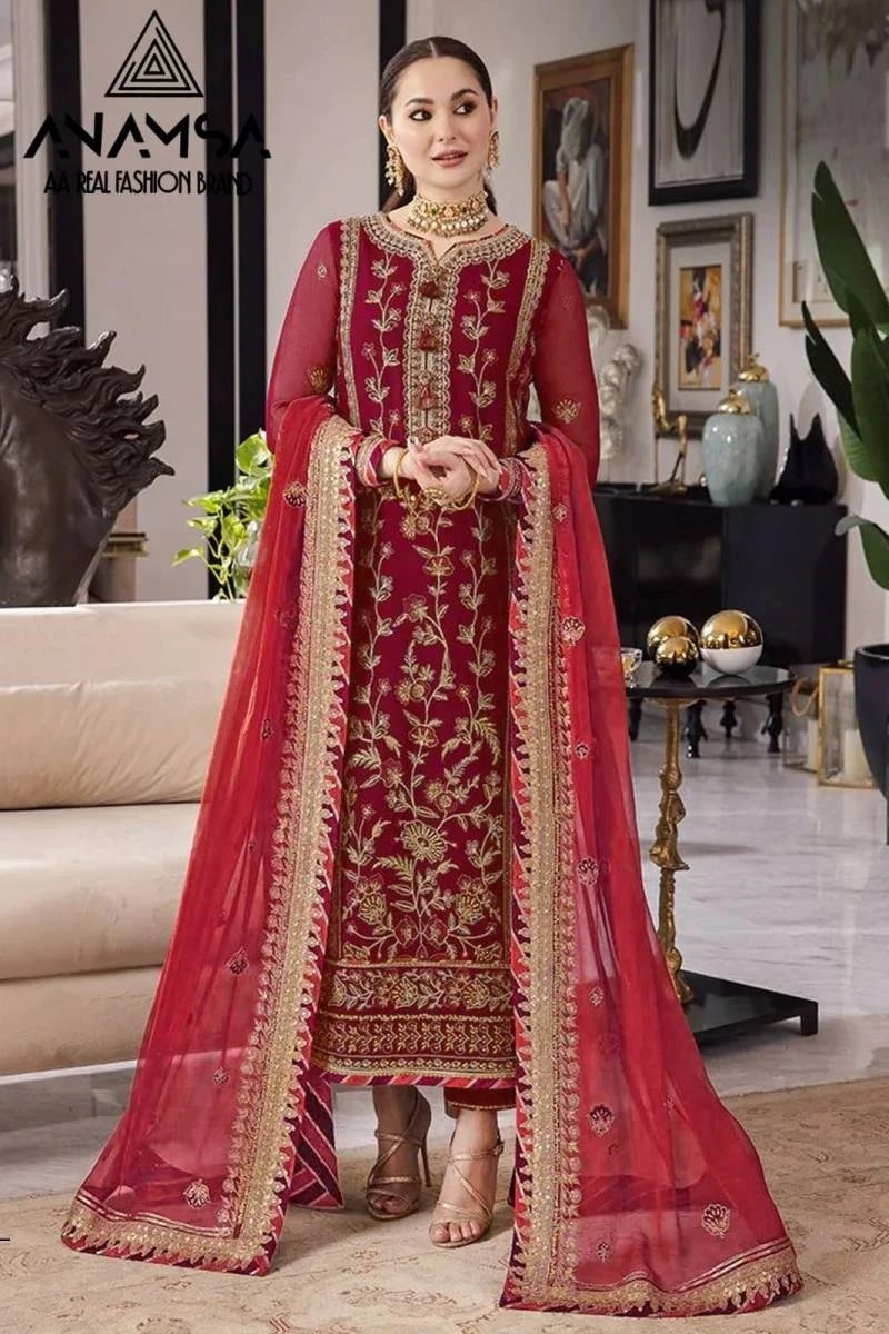 Anamsa 279 Designer Red Pakistani Salwar Suits Collection