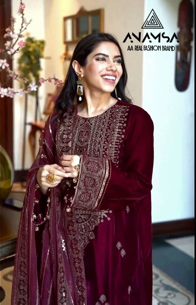 Anamsa 255 Velvet Embroidered Designer Pakistani Salwar Suits Collection