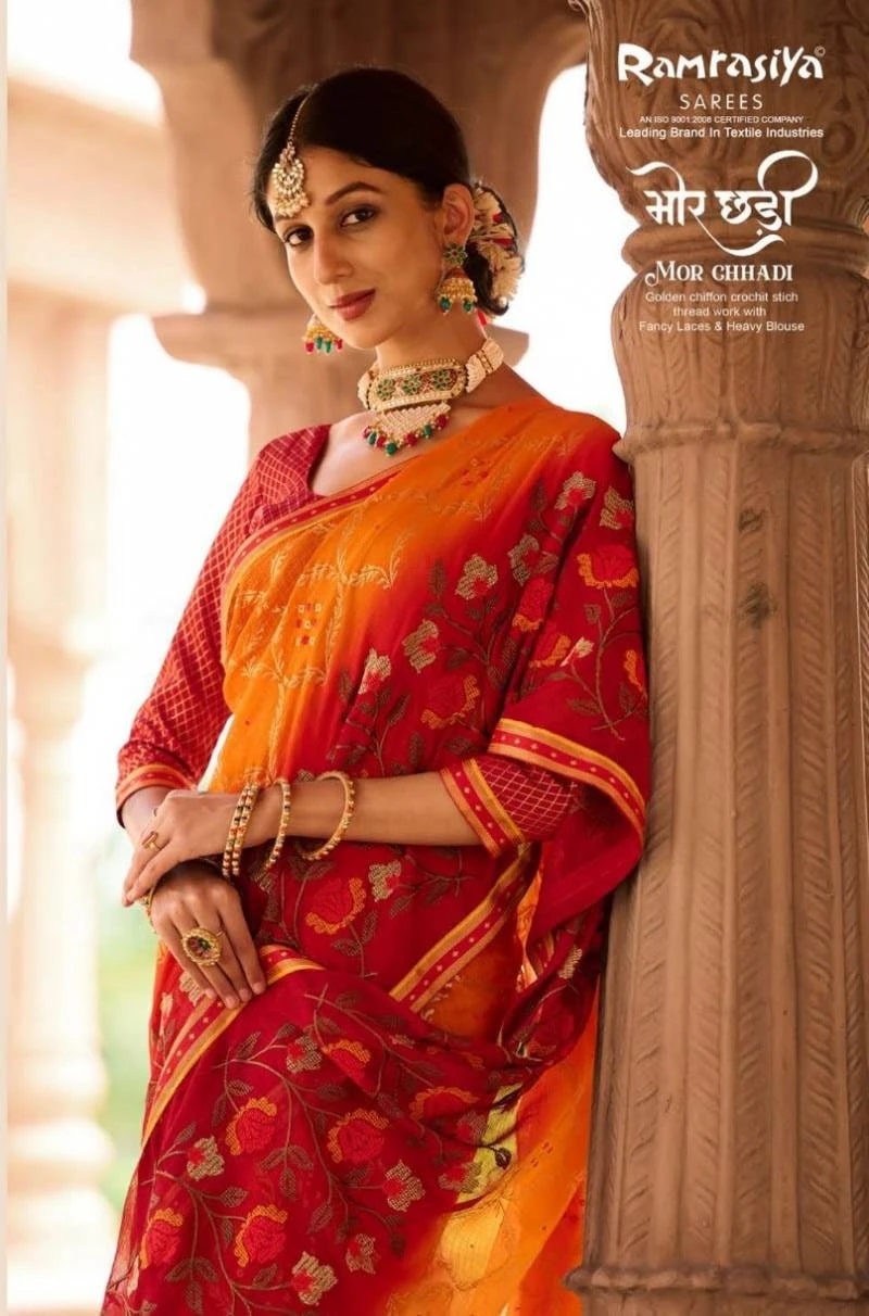 Ramrasiya Mor Chhadi Weaving Chiffon Silk Saree Collection