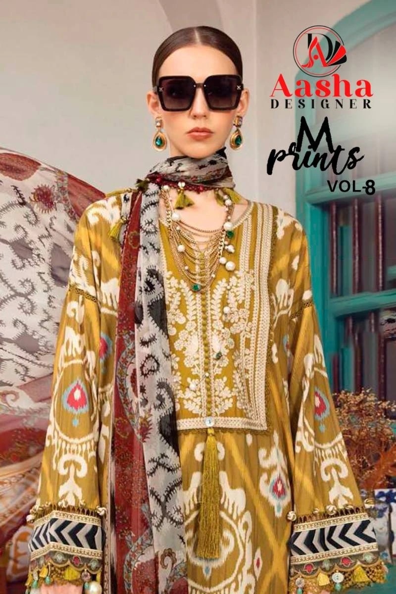 Aasha M Print Vol 8 Pakistani Suits Cotton Dupatta Collection
