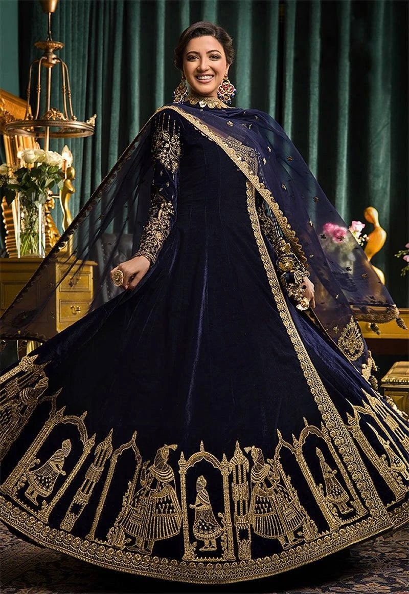 1161 Heavy Velvet Designer Gown With Dupatta Collection