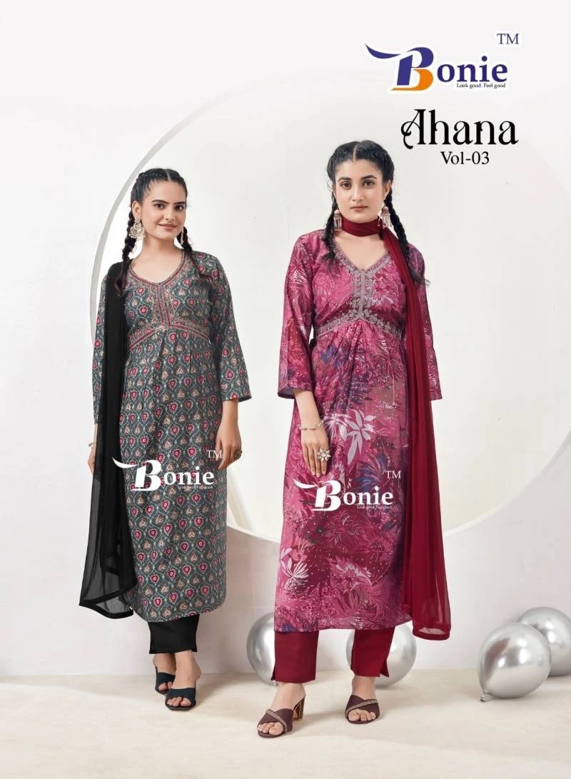 Bonie Aahana Vol 3 Printed Designer Alia Cut Kurti Collection