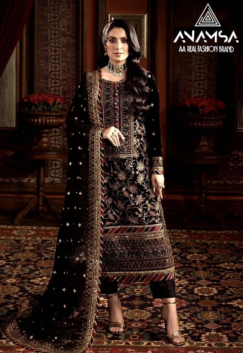Anamsa 281 Designer Black Pakistani Salwar Suits Collection