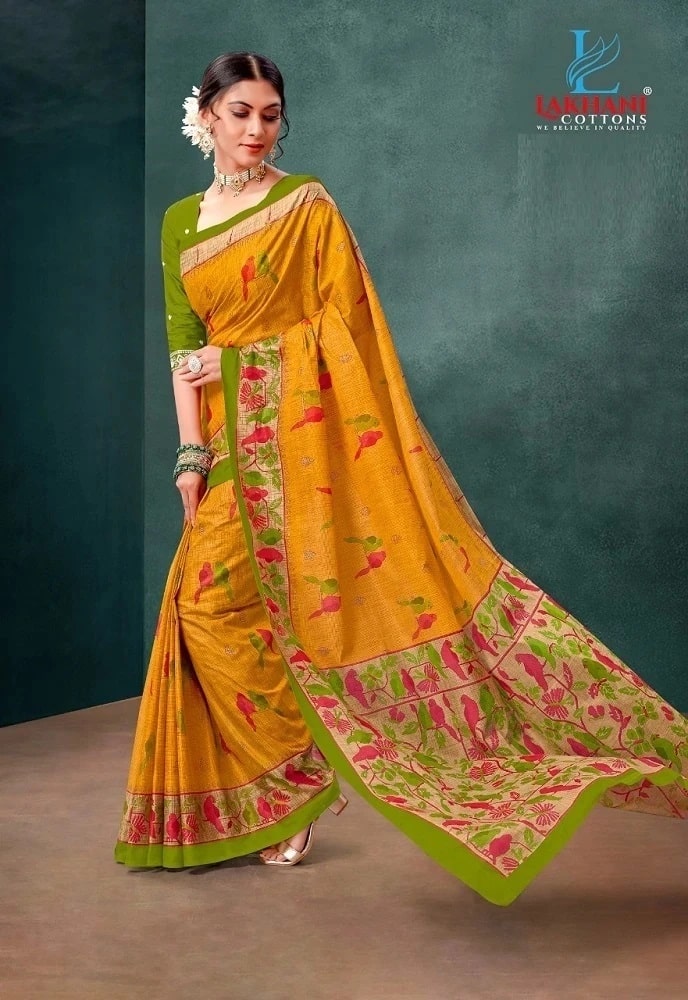 Lakhani Peacock Printed Soft Cotton Saree Latest Collection Best Price