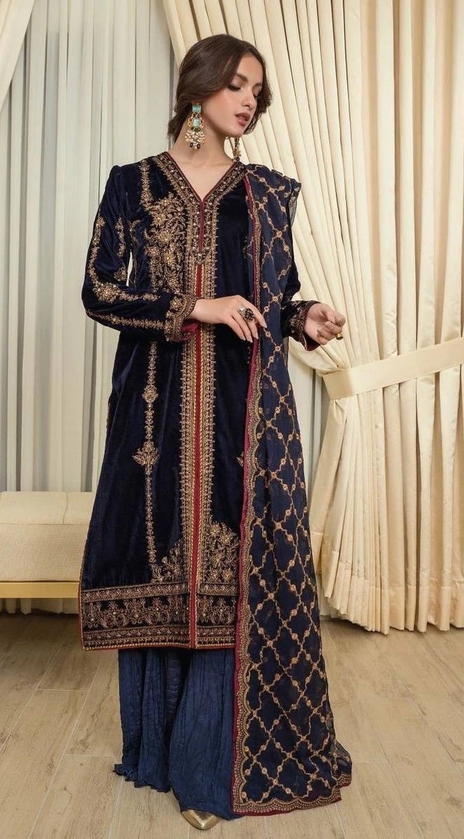 1166 Velvet Embroidery Designer Salwar Suits Collection