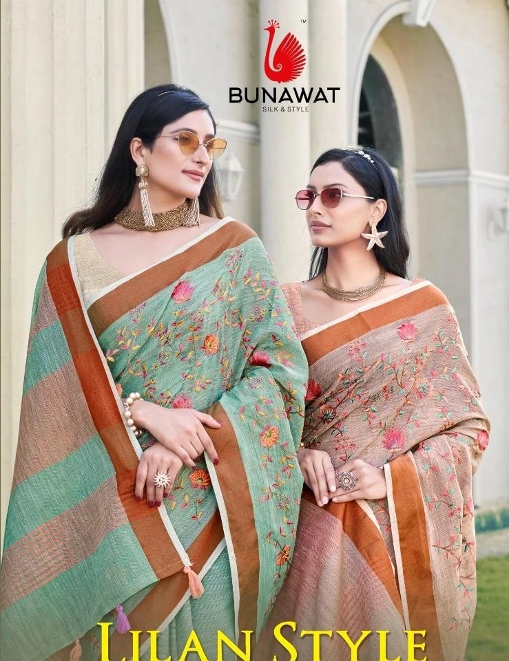 Bunawat Lilan Style Latest Linen Embroidery Saree Collection