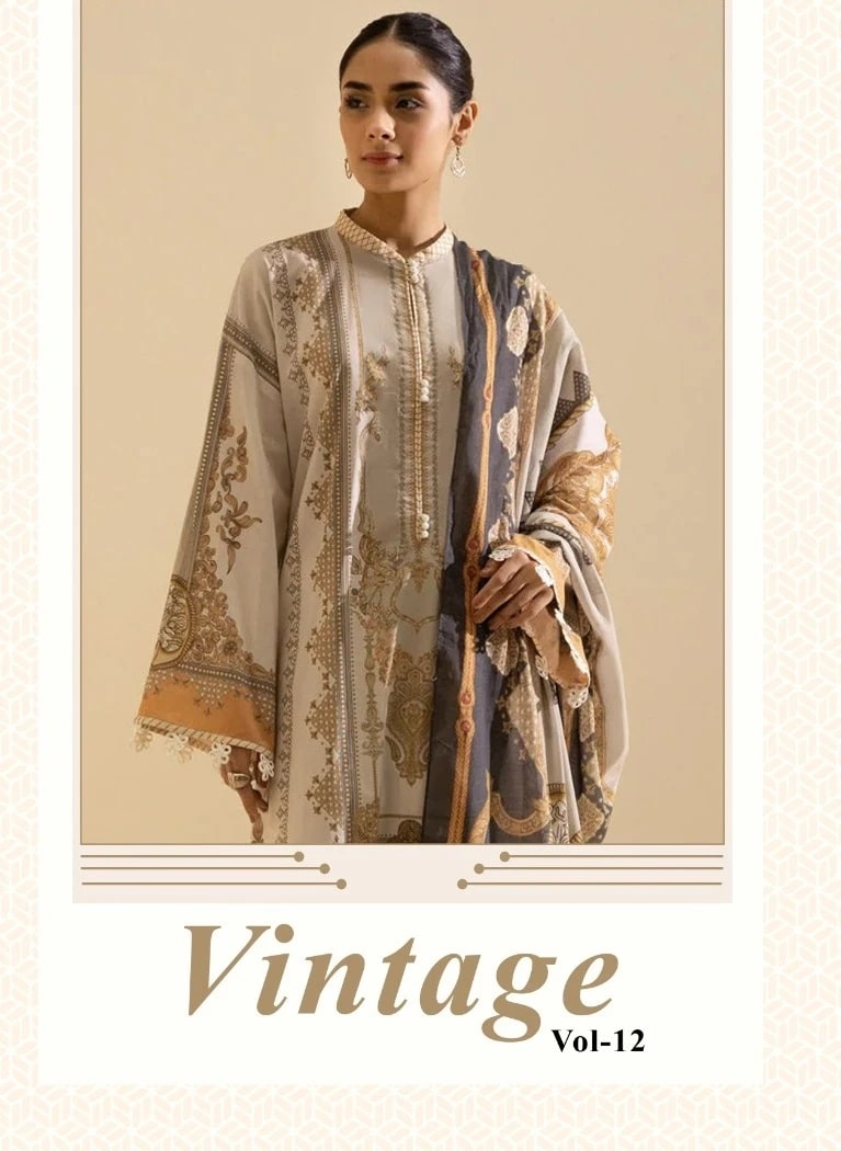 Shraddha Vintage Vol 12 Pakistani Salwar Suits With Cotton Dupatta Set