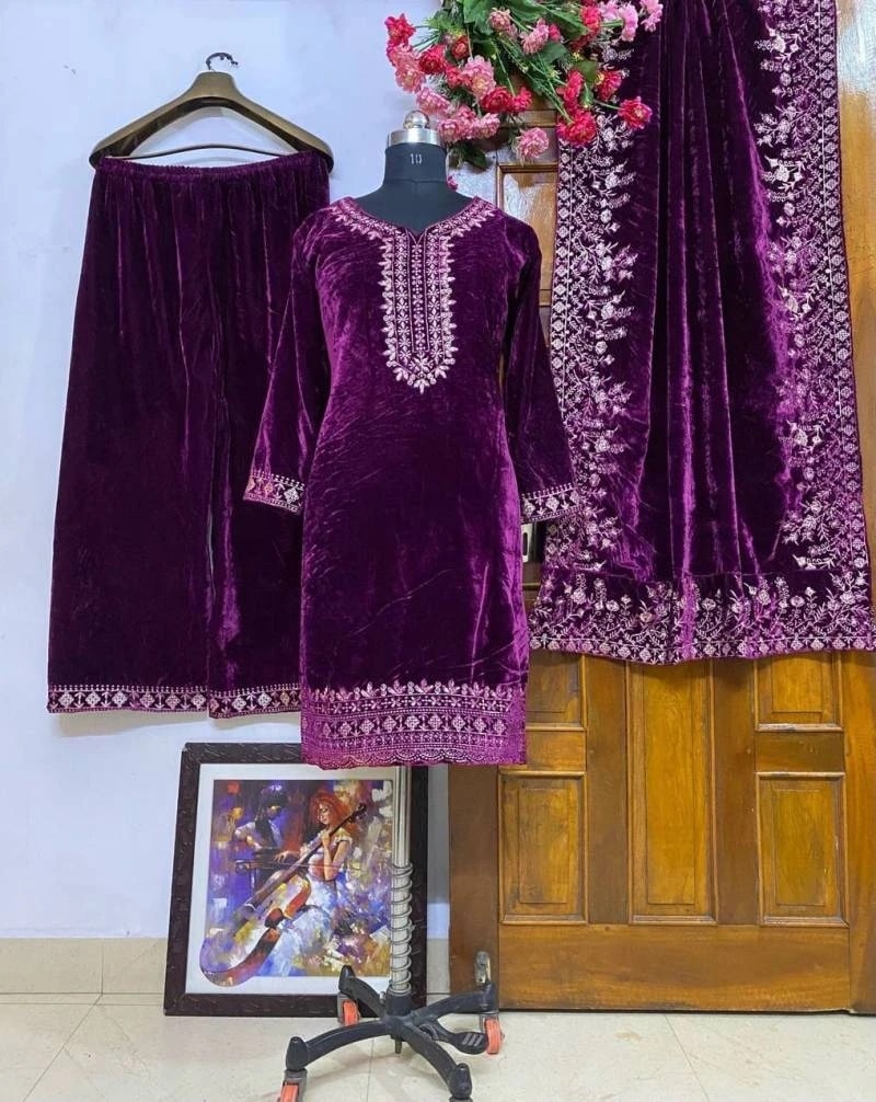 Fashion Export Exclusive Velvet Embroidered Work Salwar Kameez Collection