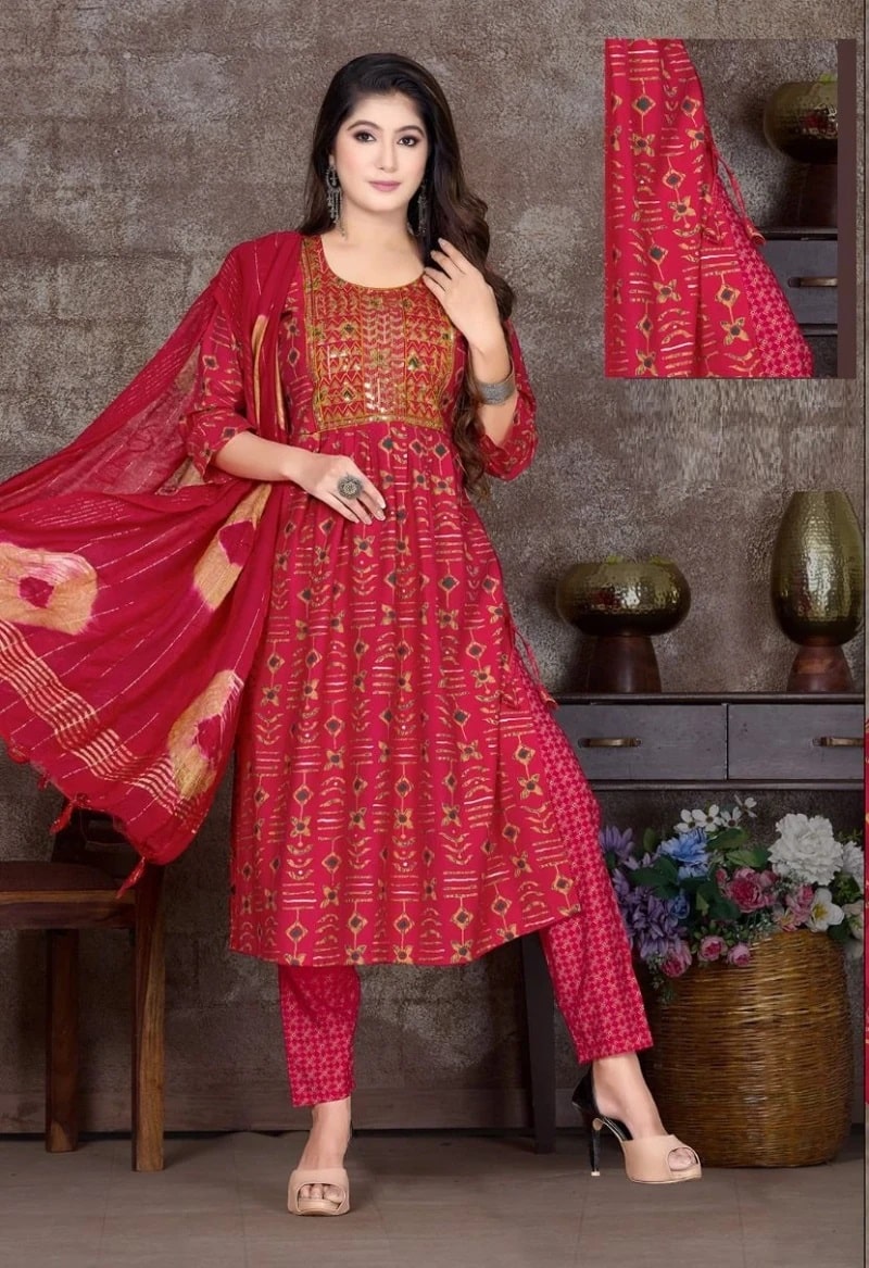 Jlf High Style V1 Embroidery Naira Cut Kurti Pant With Dupatta Collection