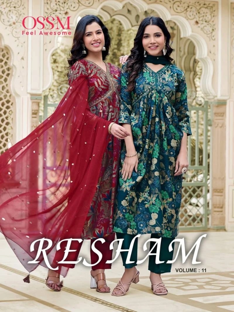 Ossm Resham Vol 11 Embroidery Alia Cut Kurti Bottom With Dupatta Collection