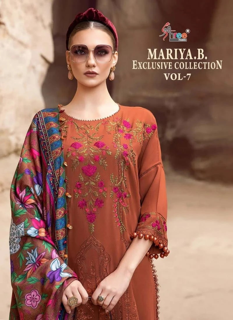 Shree Mariya B Exclusive Collection Vol 7 Pakistani Suits Cotton Dupatta Set