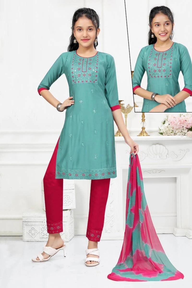 Pant Style 10347 Daily Wear Kids Wear Kurti Pant With Dupatta Collection