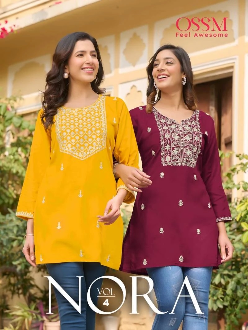 Ossm Nora Vol 4 Heavy Rayon Embroidery Stylish Short Tops Collection