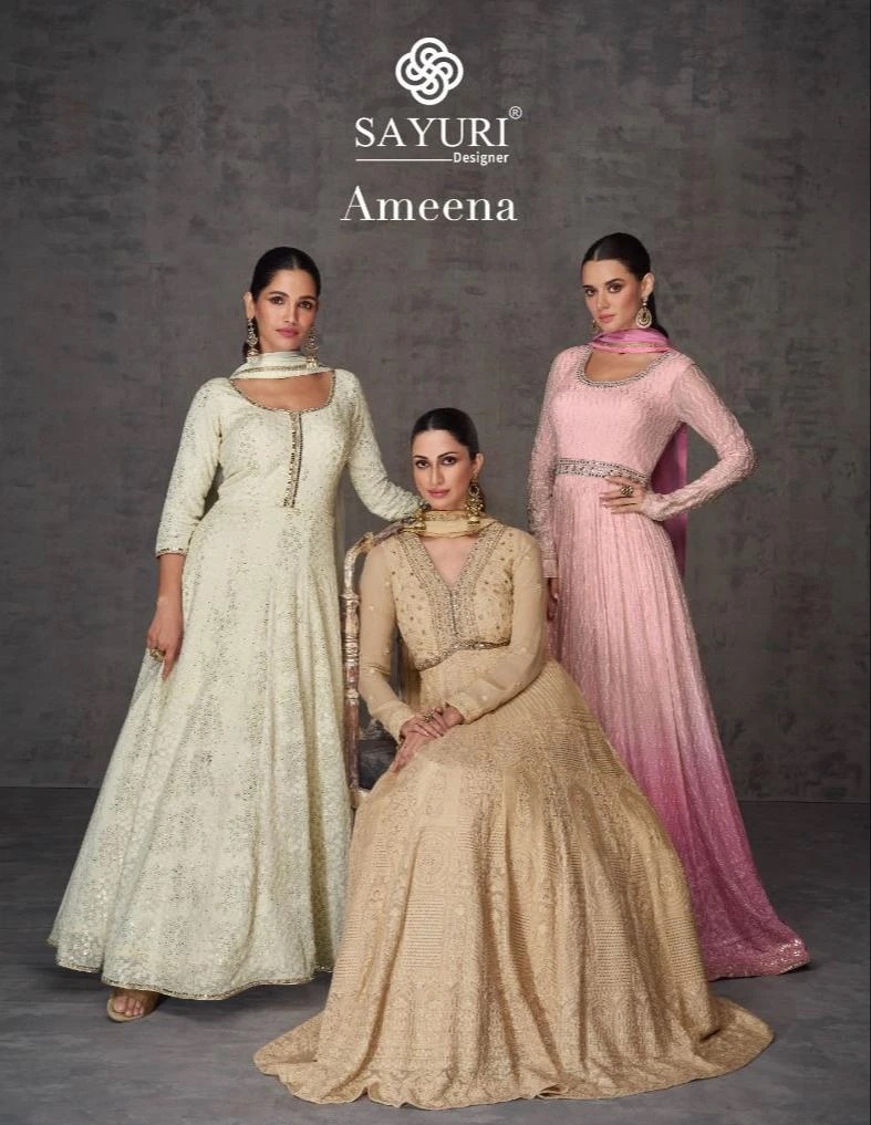 Sayuri Ameena Real Georgette Designer Gown With Dupatta Collection