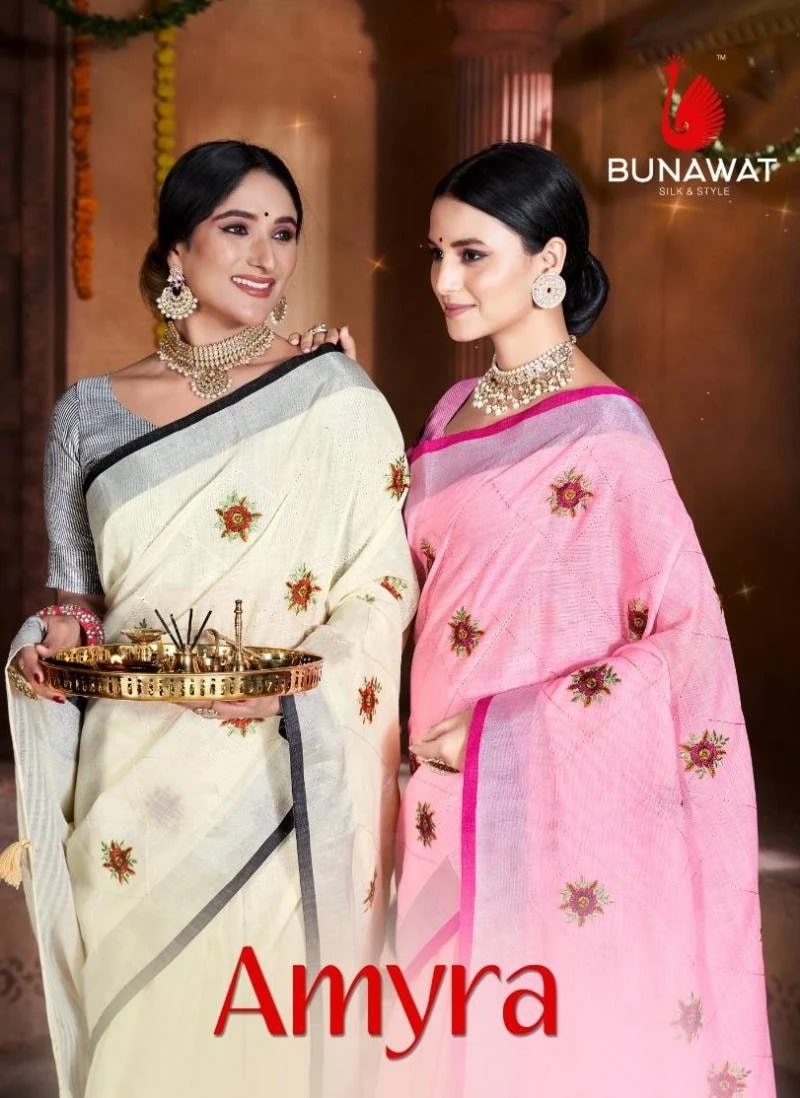 Bunawat Amyra Fancy Designer Linen Saree Collection