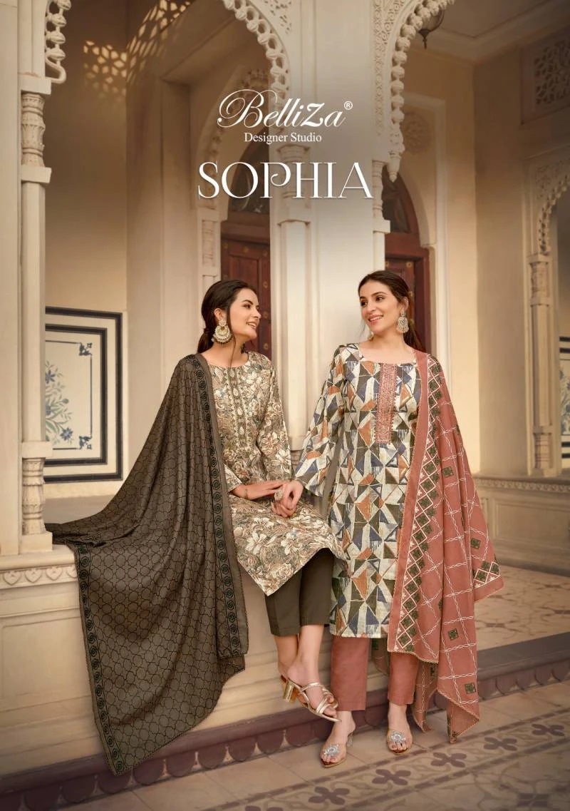 Belliza Sophia Blossom Printed Cotton Dress Material Collection