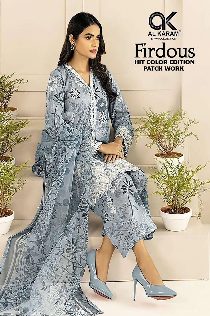 Al Karam Firdous With Patch Work Pakistani Dress Materials Collection