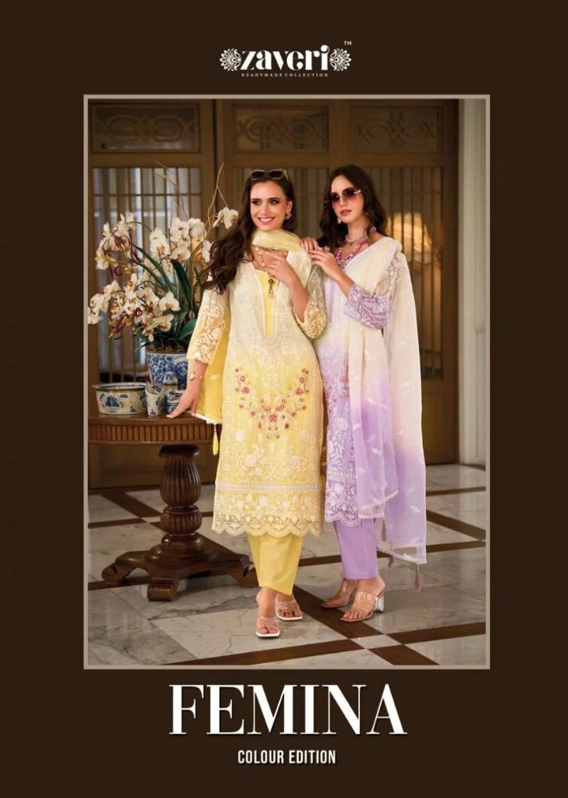Zaveri Femina Colour Edition Embroidery Work Readymade Suits Collection