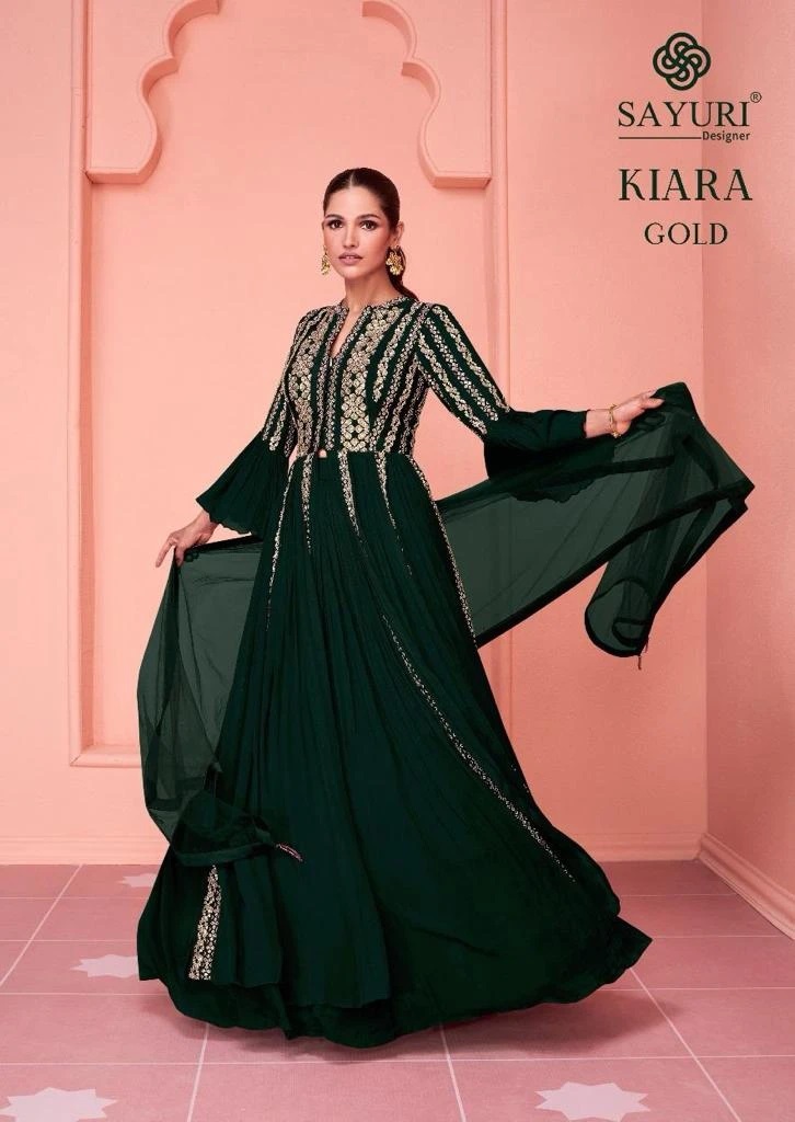 Sayuri Kiara Gold Real Georgette Designer Gown Readymade Collection