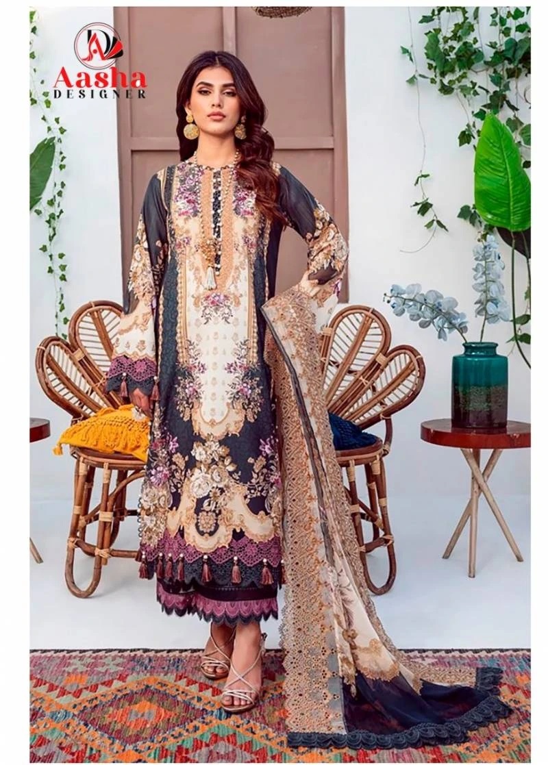 Aasha 1047 Semi Lawn Cotton Pakistani Salwar Suits Collection