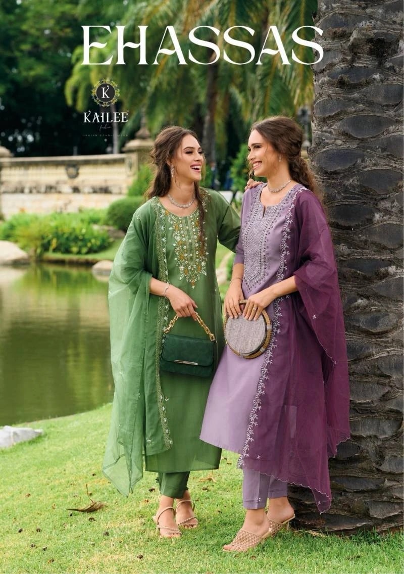 Kailee Ehassas Viscose Embroidered Kurti Pant With Dupatta Collection