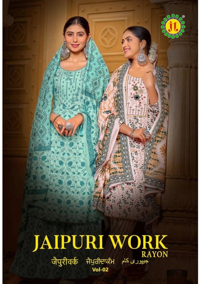 Jt Jaipuri Work Vol 2 Rayon Embroidery Work Dress Material Collection