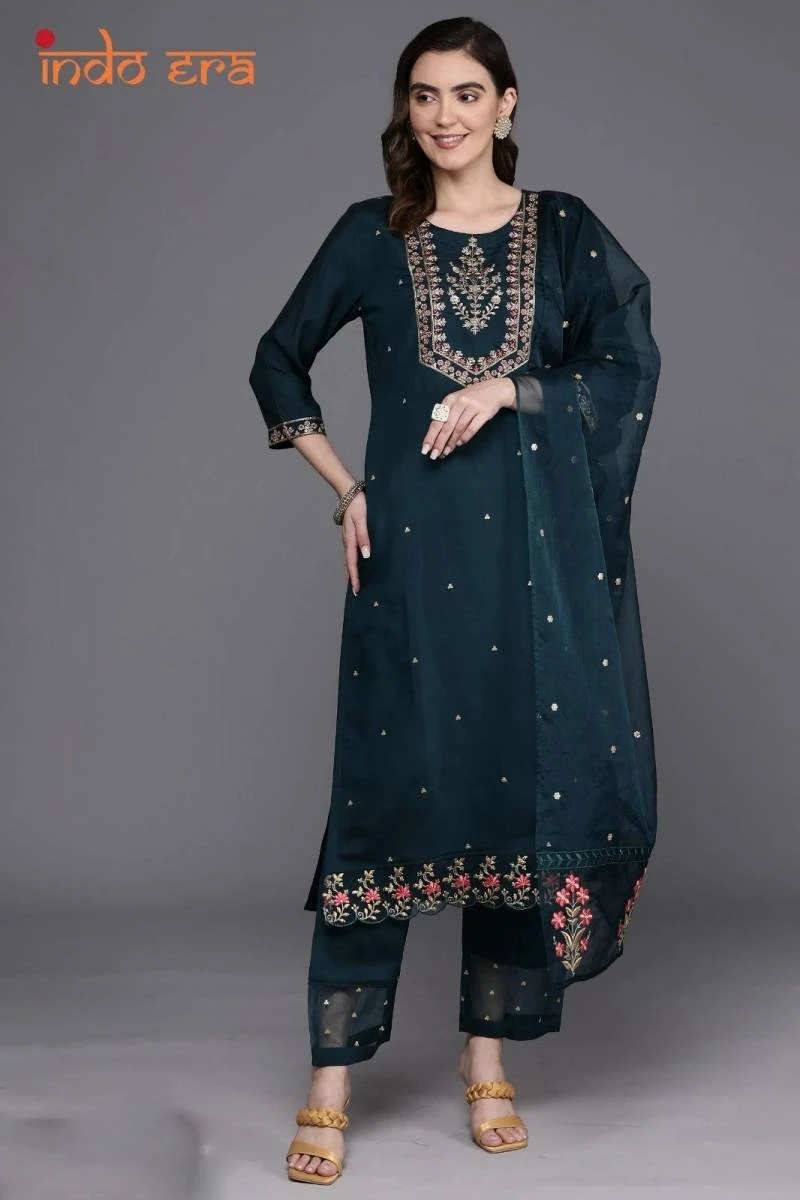 Indo Era 2442 Floral Silk Designer Kurti Pant With Dupatta Collection