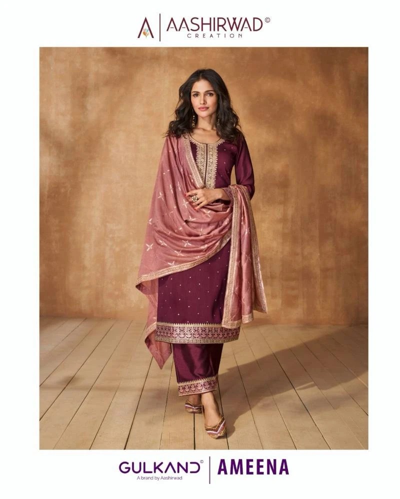 Aashirwad Gulkand Ameena Silk Designer Ready Made Collection