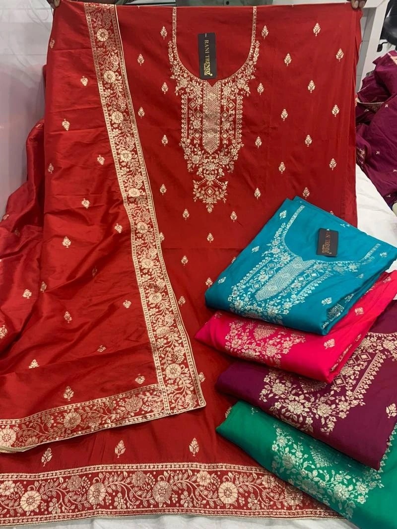 new banarasi dress materials with banarasi dupattas