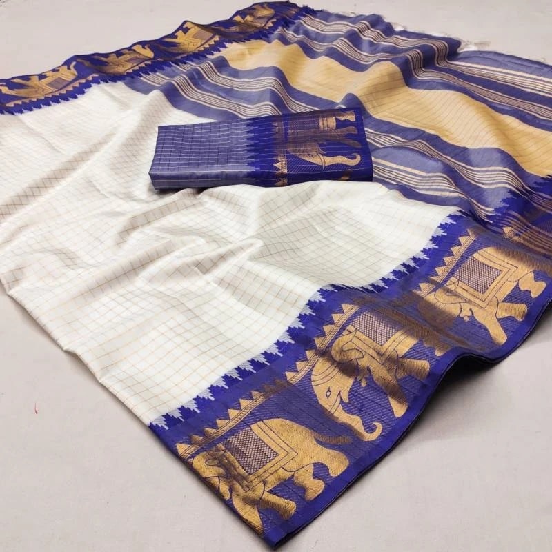 Aab Mandana Silk White Check Sarees Wholesale