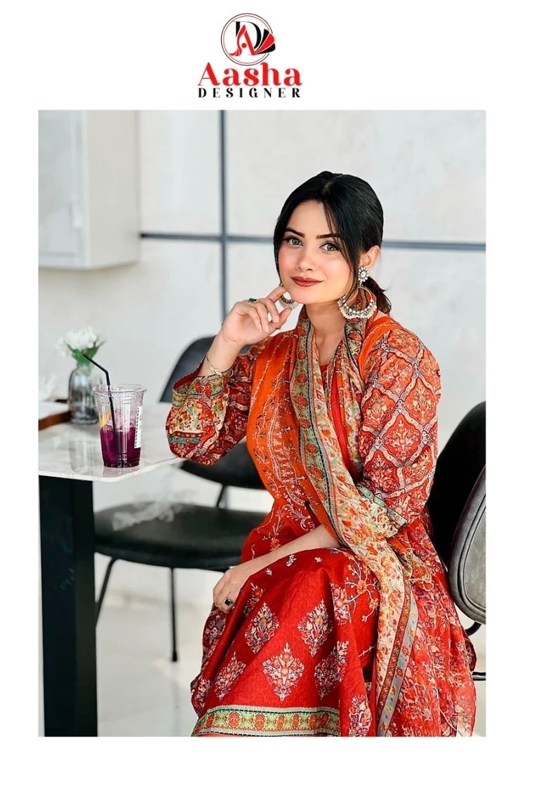 Aasha 1042 Pakistani Salwar Suits With Chiffon Dupatta