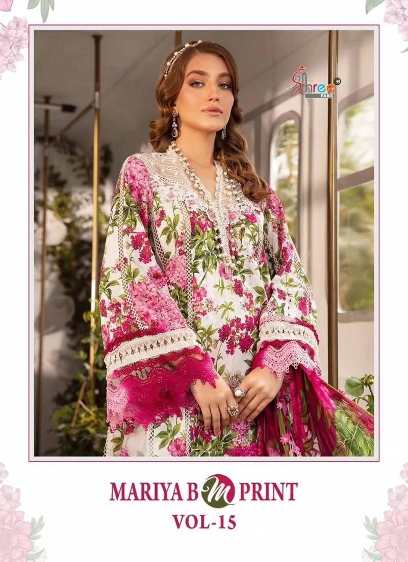 Shree Maria B M Print Vol 15 Pakistani Suits Cotton Dupatta