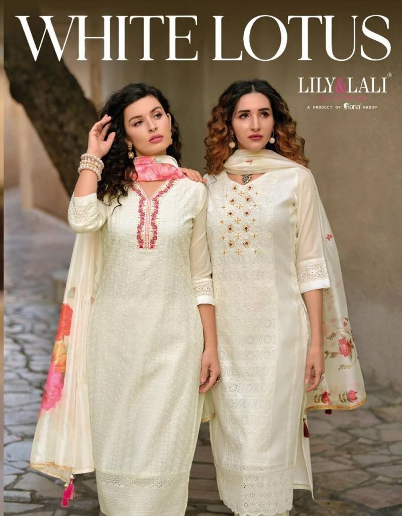 Lily And Lali White Lotus Schiffli Designer Ready Made Collection