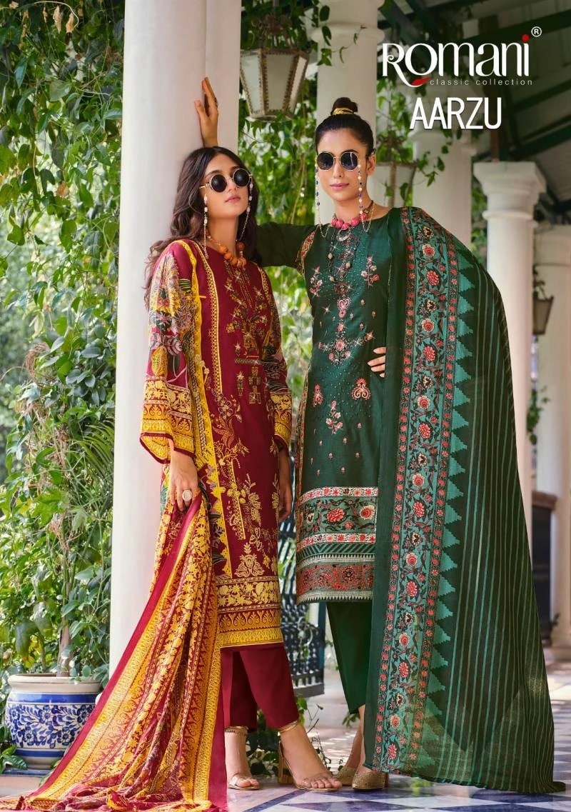 Romani Aarzu Embroidery Soft Cotton Dress Material Collection