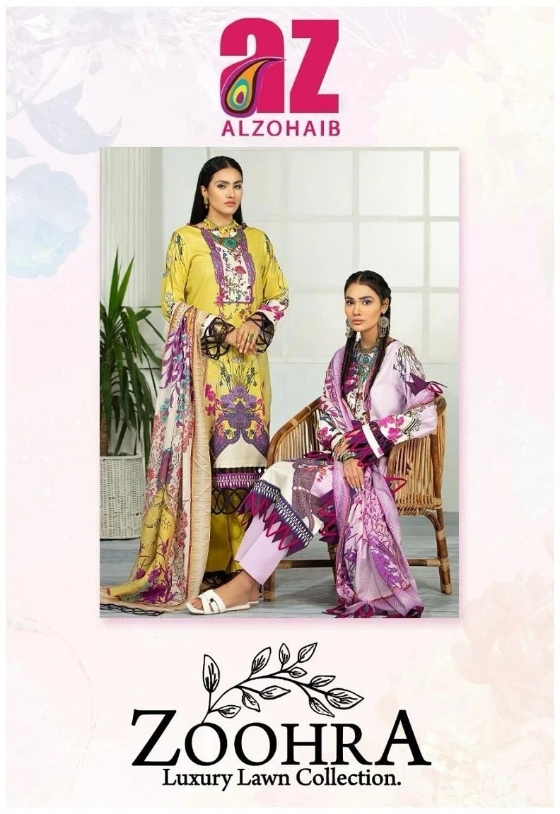 Alzohaib Zoohra Vol 1 Luxury Lawn Collection Cotton Dress Material