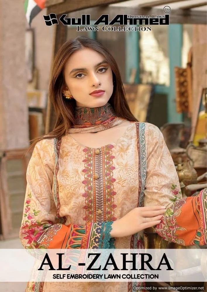 Gull A Ahmed Al Zahra Embroidery Lawn Cotton Dress Material Collection
