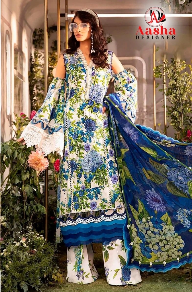 Aasha M Print Vol 9 Embroidery Pakistani Suit Chiffon Dupatta Collection