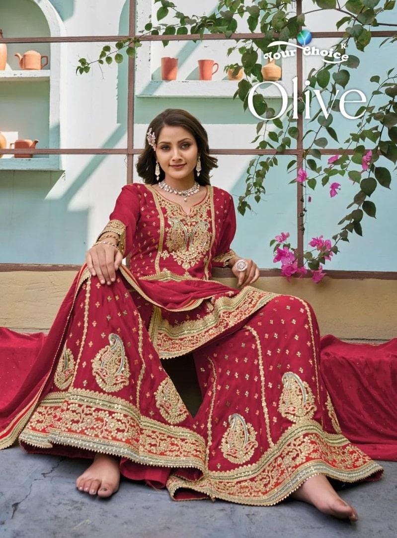 Your Choice Olive Chinon Designer Salwar Suits Collection