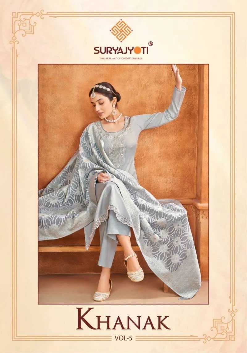 Suryajyoti Khanak Vol 5 Embroidery Work Dress Material Collection