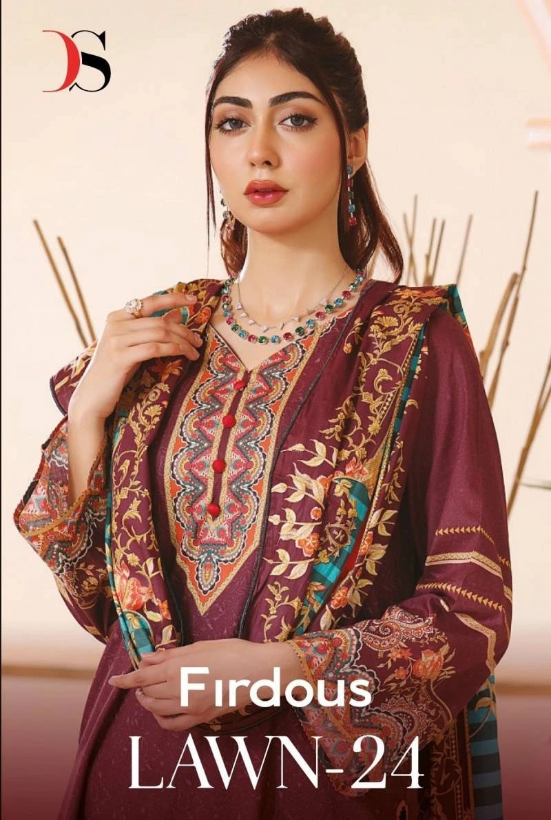 Deepsy Firdous Lawn 24 Embroidery Salwar Suits Cotton Dupatta
