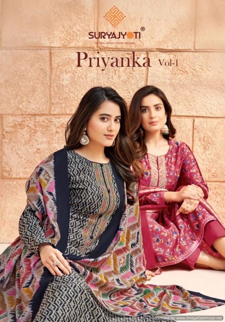 Suryajyoti Priyanka Vol 1 Latest Embroidery Dress Material Wholesaler