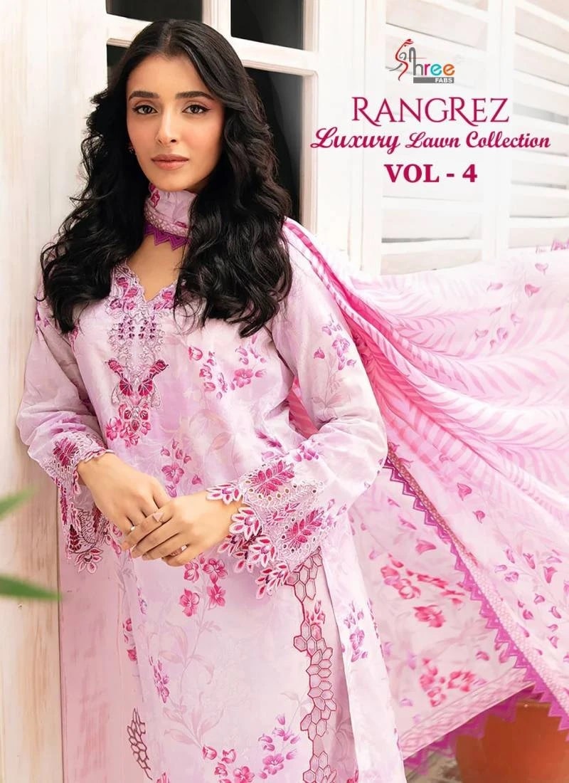 Shree Rangrez Luxury Lawn Collection Vol 4 Pakistani Suits Chiffon Dupatta