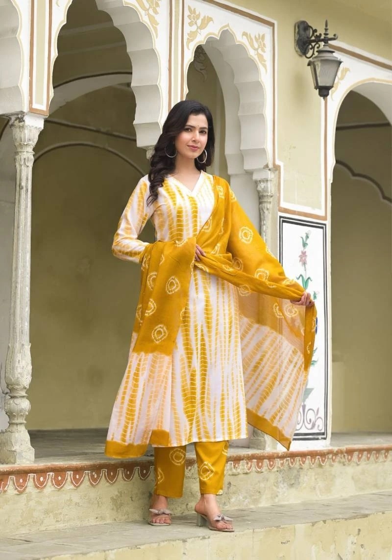 Dhruvi 123 Festive Wear Yellow Kurti Pant With Dupatta Collection